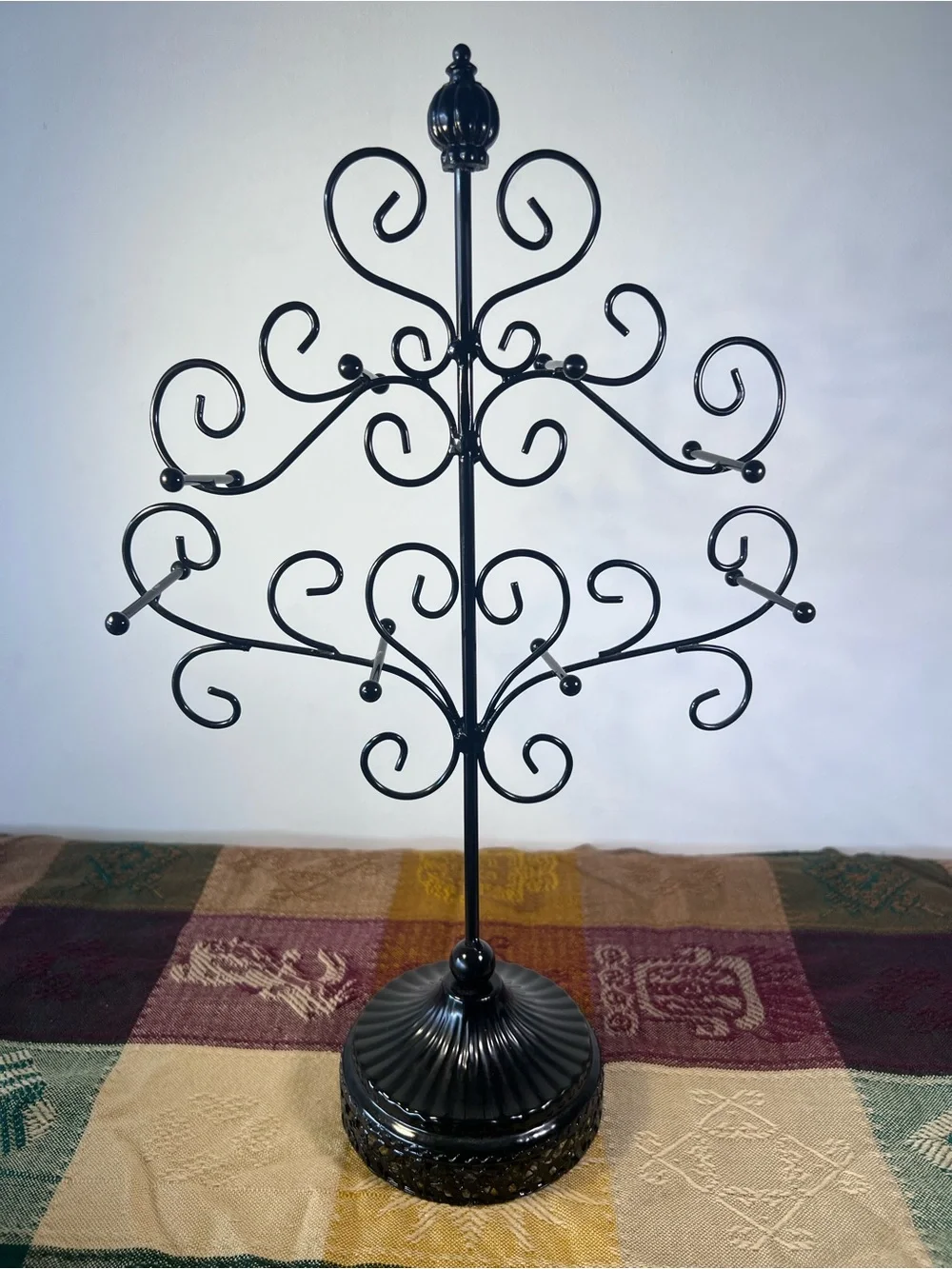 Black Metal Jewelry Tree Stand Organizer for necklaces, earrings and rings